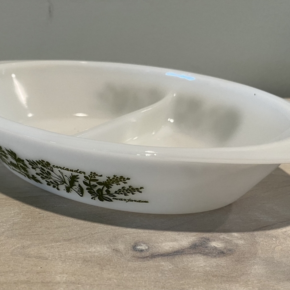 Vintage Collectible Glasbake Divided Milkglas Serving Dish With Green He… - Picture 3 of 8